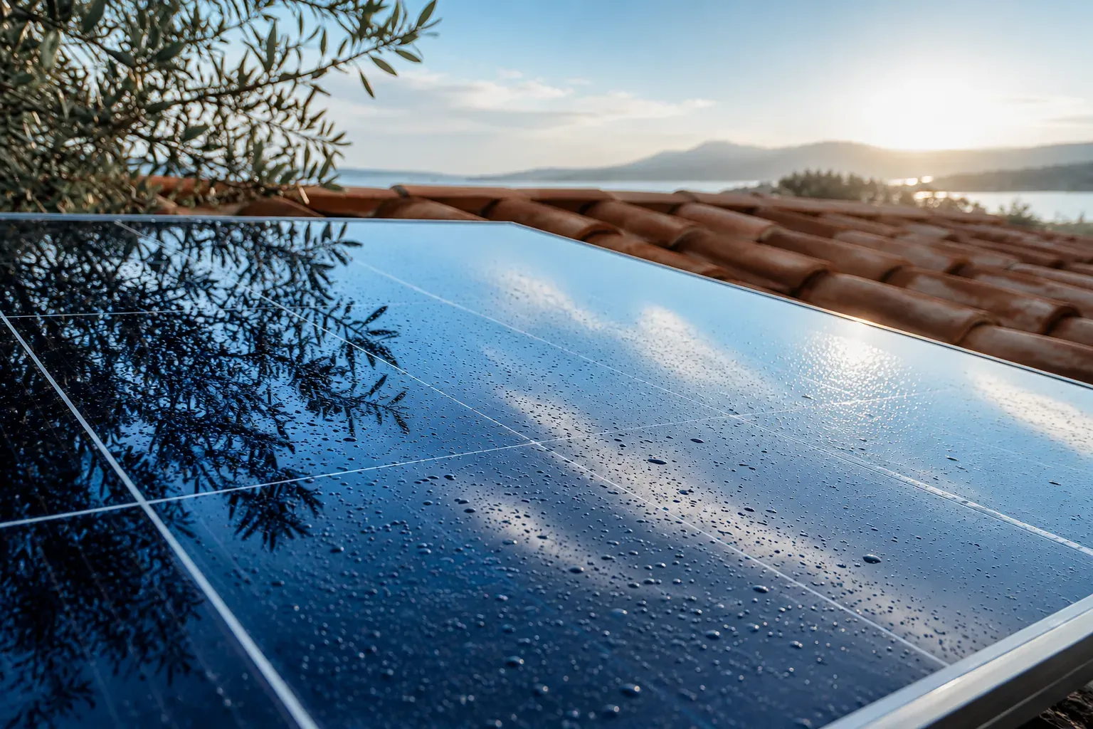 Nettoyage et entretien d'un panneau solaire sur toiture en climat méditerranéen